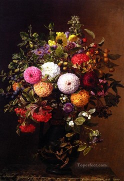 古典的 Painting - Opstilling med Georginer 静物画 ヨハン・ラウレンツ・ジェンセンの花
